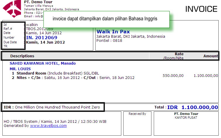 Contoh Invoice Hotel Aston Merotoh