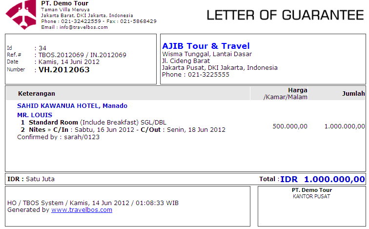 Guarantee Letter Hotel - Homecare24