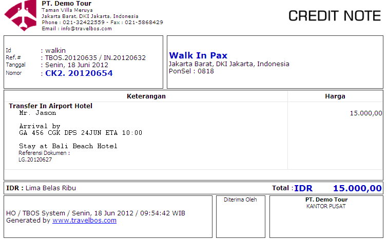 contoh credit note