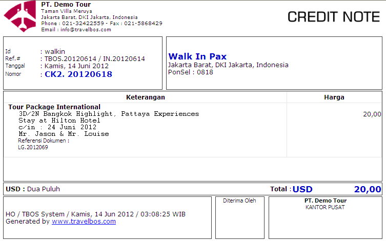 Contoh Invoice Travel Agent  Service Laptop