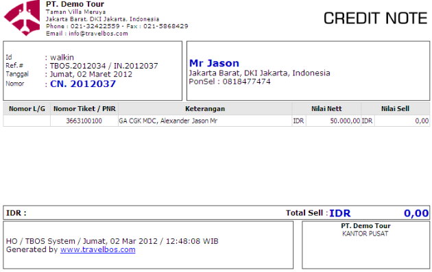 contoh credit note