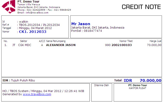 contoh credit note